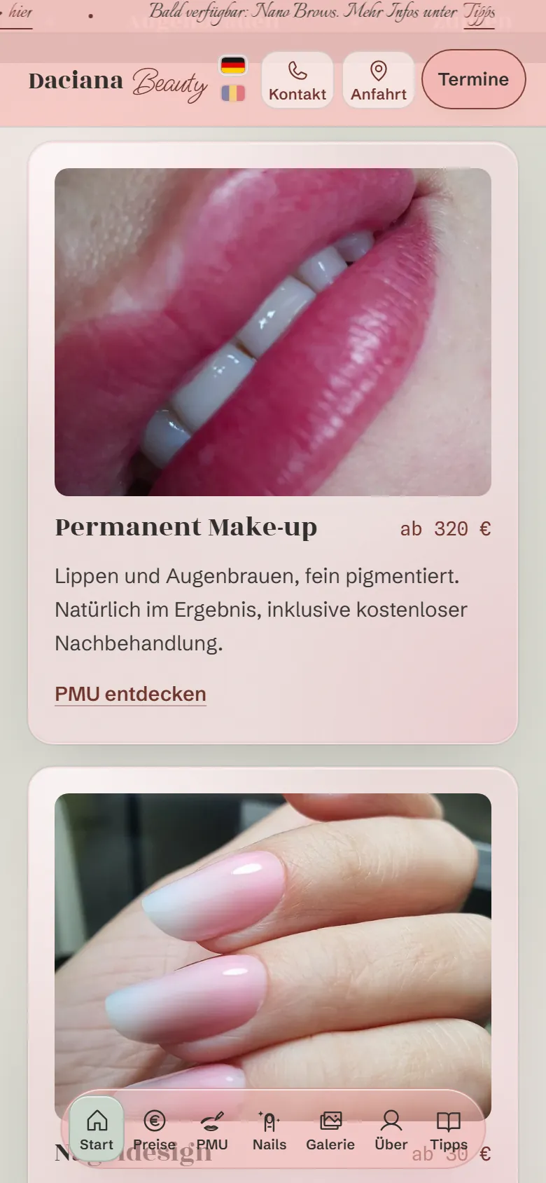 Bereichskarten der neuen Startseite