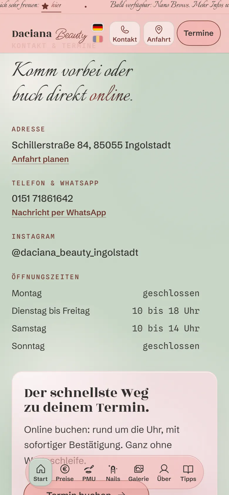 Kontaktblock der neuen Startseite