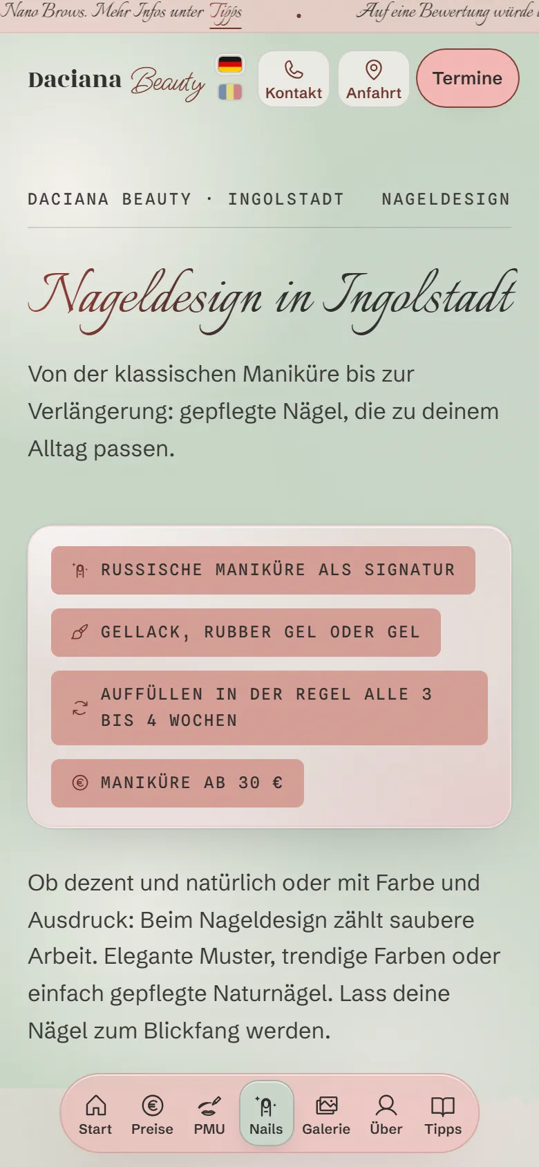Neue Nails-Seite auf dem Handy