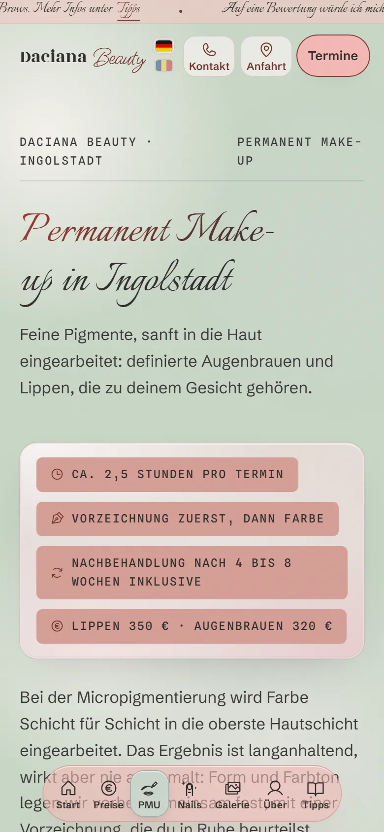 Neue PMU-Seite auf dem Handy: Fakten-Chips und Behandlungskarten