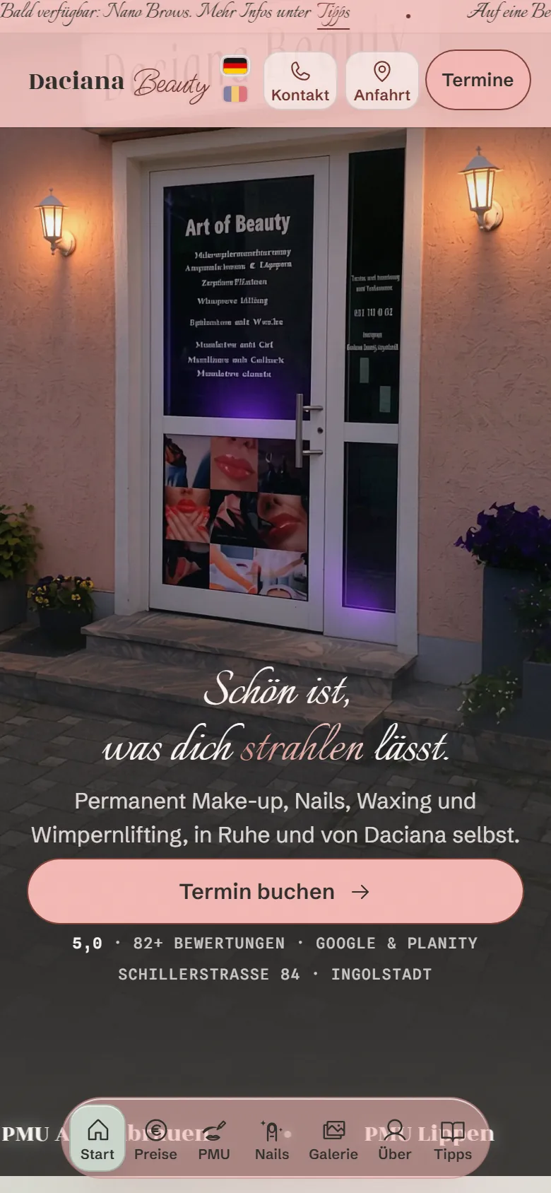 Glass-Tabbar der neuen Seite auf dunklem Grund