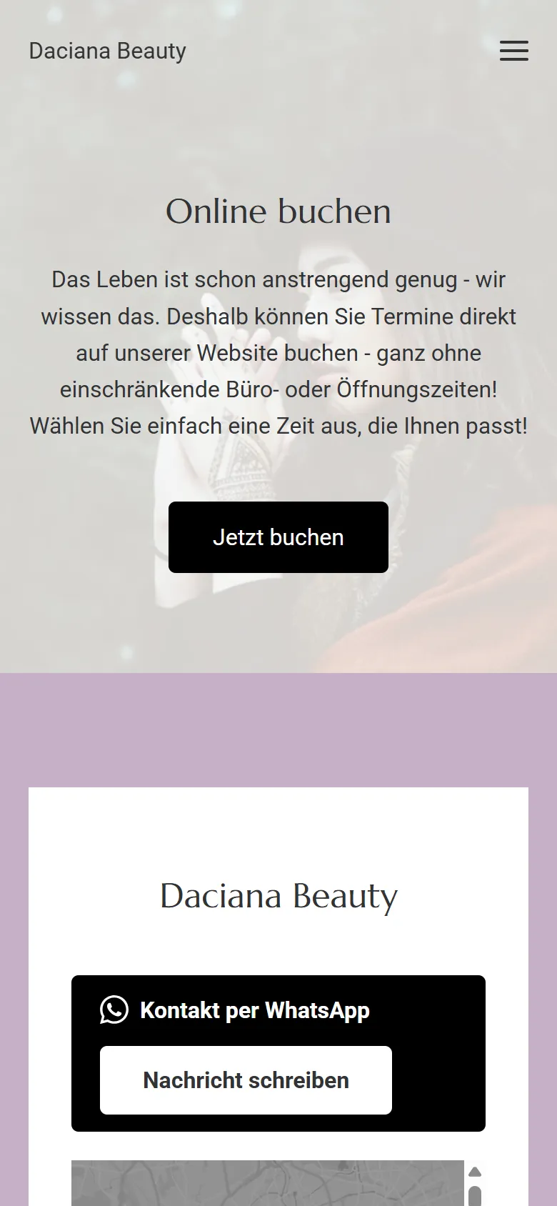 Alte Seite „Termine“: Absatz in Sie-Form und Knopf „Jetzt buchen“