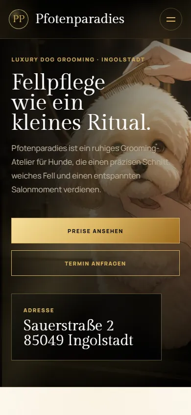 Mobile Ansicht der ersten Pfotenparadies-Website