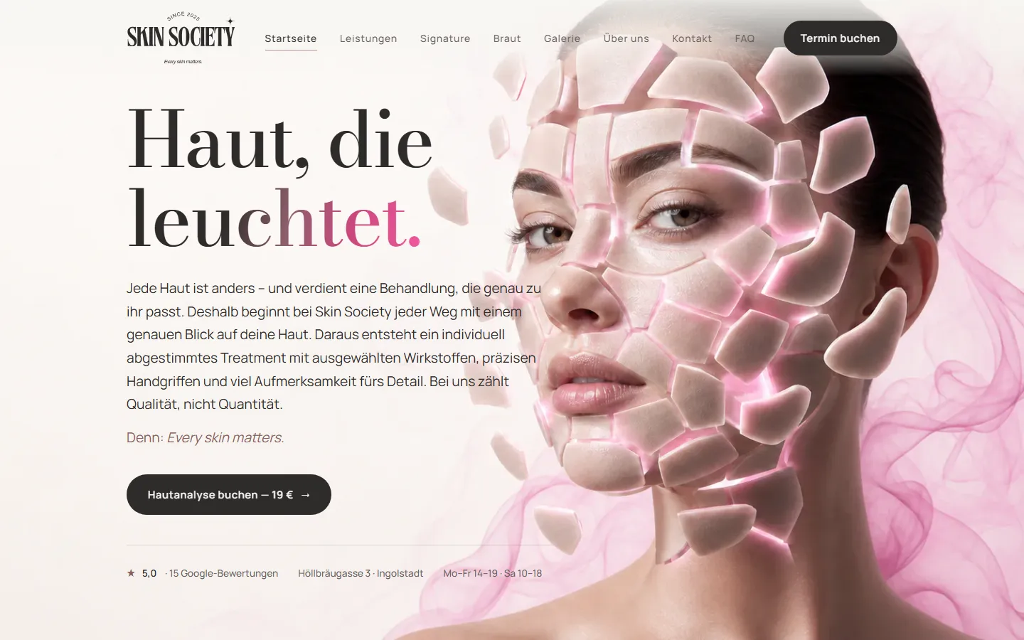 Startseite des neuen Skin-Society-Redesigns