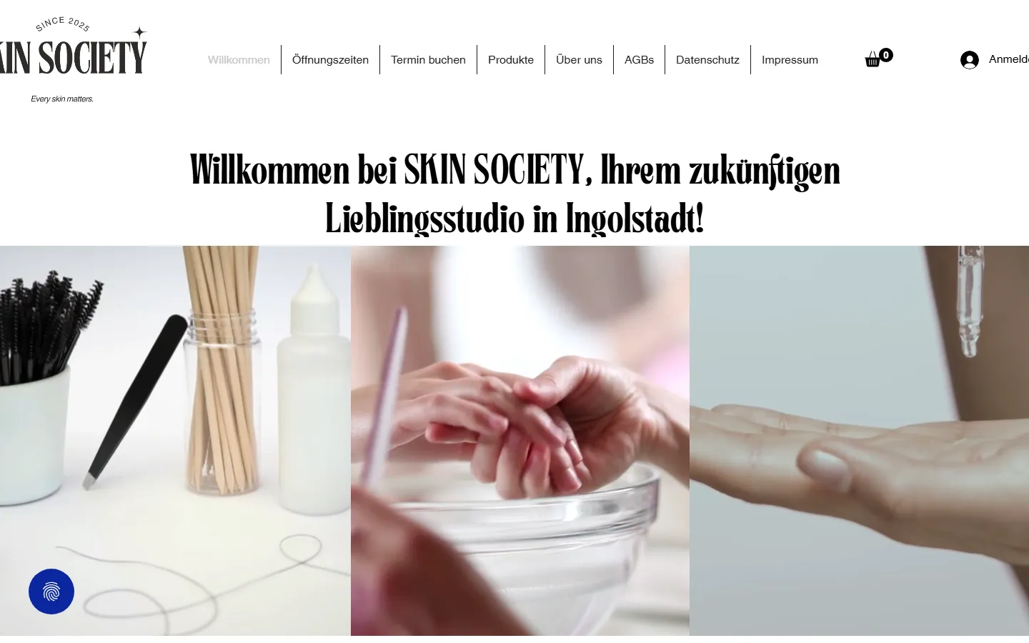 Startseite der alten Skin-Society-Website auf Wix